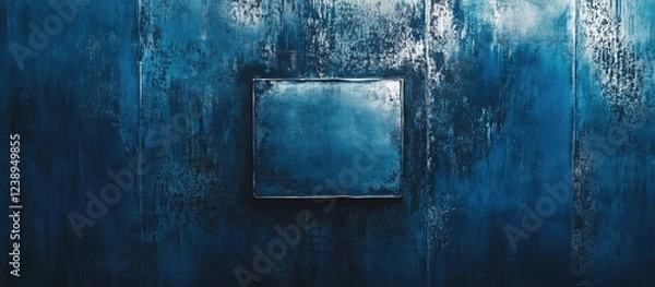 Fototapeta Textured blue wall with an empty rectangular frame in the center providing ample copy space for text placement