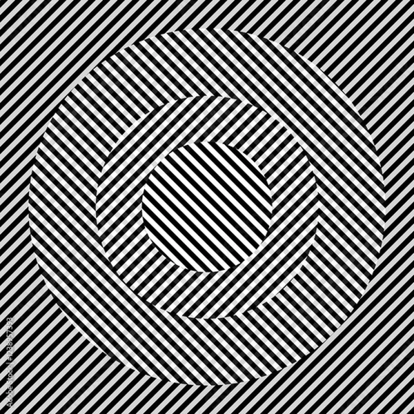 Obraz Abstract art geometric on a white background using optical illusion with circles and black stripes, line vectors for backgrounds, wallpapers, logos, headers