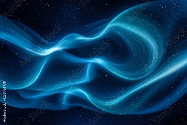 Fototapeta Abstract blue waves flowing against a starry dark background, creating a dynamic visual effect.