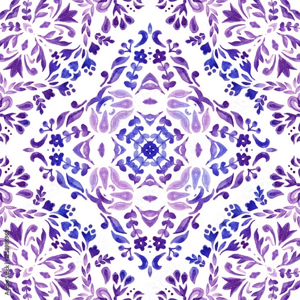 Obraz Vignette damask floral seamless ornamental watercolor arabesque paint tile design pattern for tile decor.