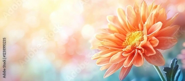 Fototapeta Orange daisy flower on soft blurred background with bokeh effect featuring light pastel colors and ample copy space for text