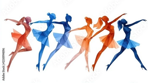 Fototapeta Abstract Colorful Silhouettes of Ballet Dancers in Dynamic Poses Celebrating Movement and Grace