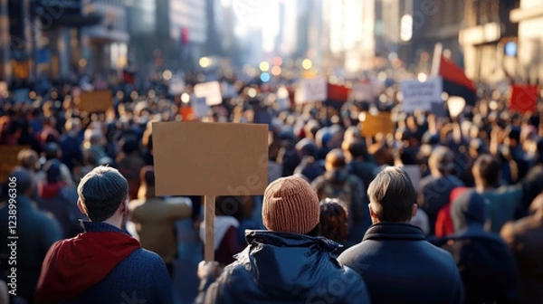Fototapeta View Of Protesters From Behind Signs