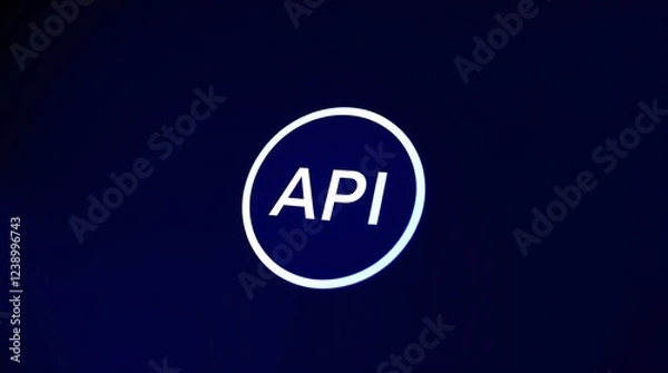 Fototapeta API symbol embedded within a futuristic, glowing blue gear, connected to a complex circuit board	