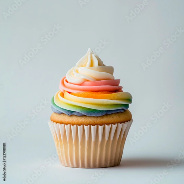 Obraz an image of a super cute pastel colored rainbow muffin, isolated on a light background