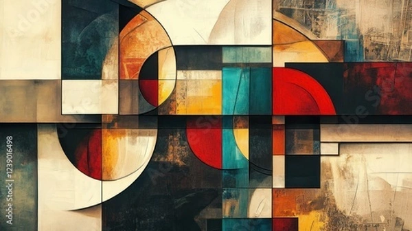 Fototapeta Abstract geometric artwork with muted colors and layered shapes.