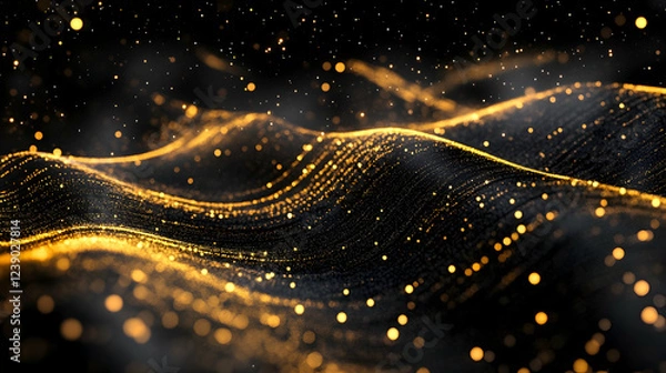 Obraz A 3D neon constellation in gold and cosmic black, infinite and starry