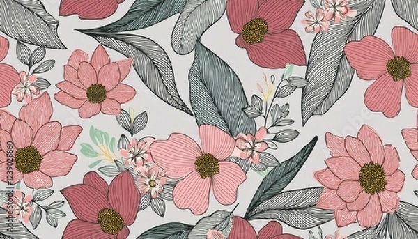 Fototapeta hand drawn cute pink artistic flowers print modern botanical pattern fashionable template for design