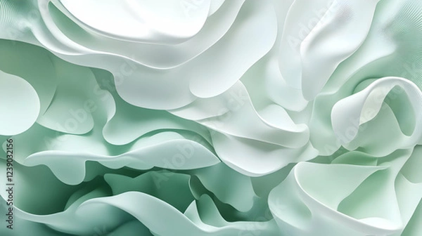 Obraz A calming 3D abstract design with a gradient of sage green and white, incorporating soft, organic forms