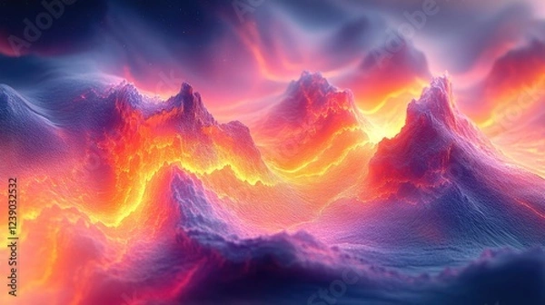 Fototapeta Abstract 3D landscape visualization featuring layered,
