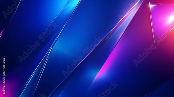 Obraz A vibrant blue gradient background with a metallic texture and sharp, futuristic lighting effects