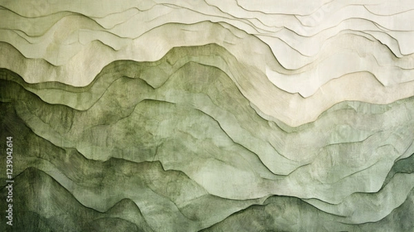 Fototapeta Abstract topographic lines in sage and parchment, earthy and precise