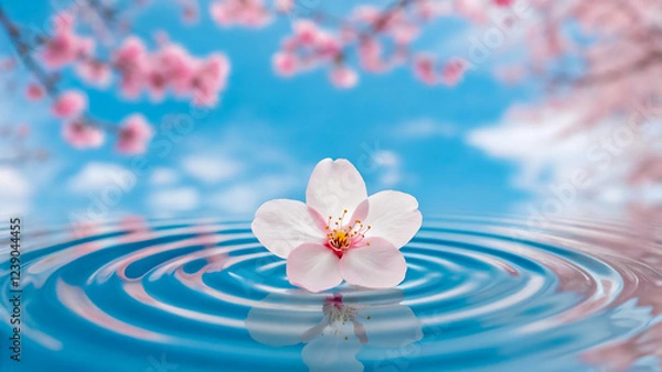 Fototapeta 水面に浮かぶ桜の花びら - 春の訪れを告げる美しい光景