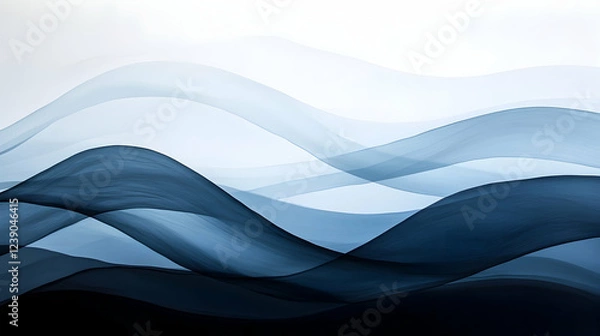 Fototapeta Minimalist waves in pale blue and charcoal, serene and modern