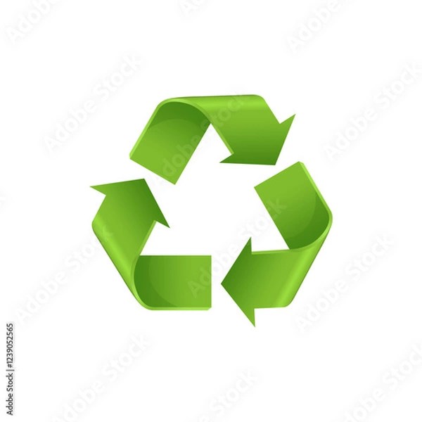 Obraz Green 3d icon arrows recycle eco symbol vector illustration isolated on white background. Recycled sign