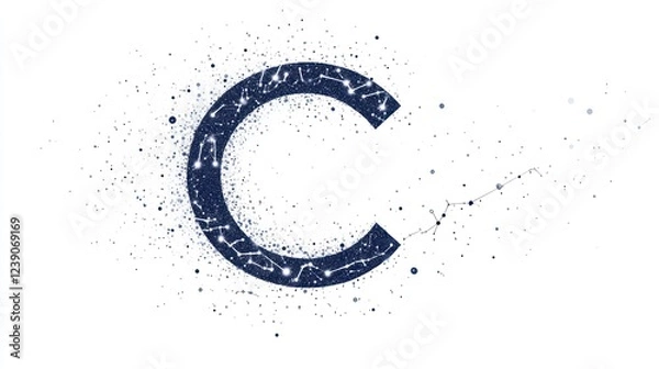 Fototapeta Abstract letter C formed by constellations and scattered stars on white background.