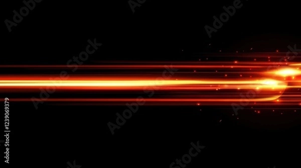Fototapeta Abstract orange light streaks and glowing particles on black background.