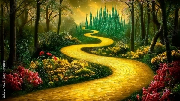 Fototapeta Journey along the magical path towards the iconic emerald city. 