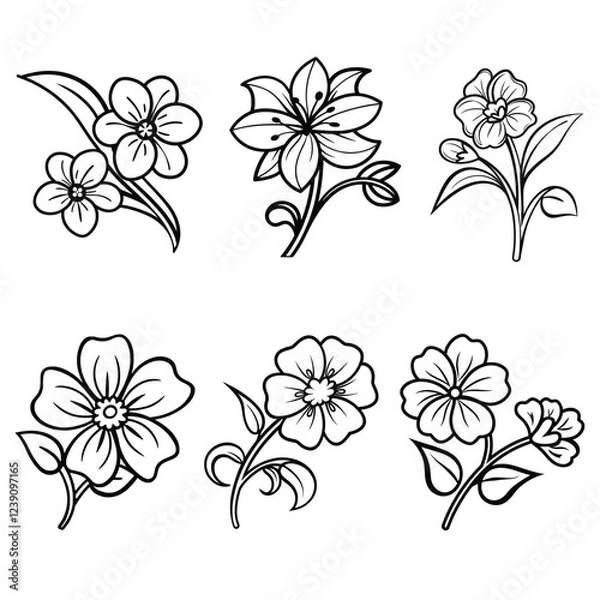 Obraz Flower outline coloring book page line art drawing vector illustration