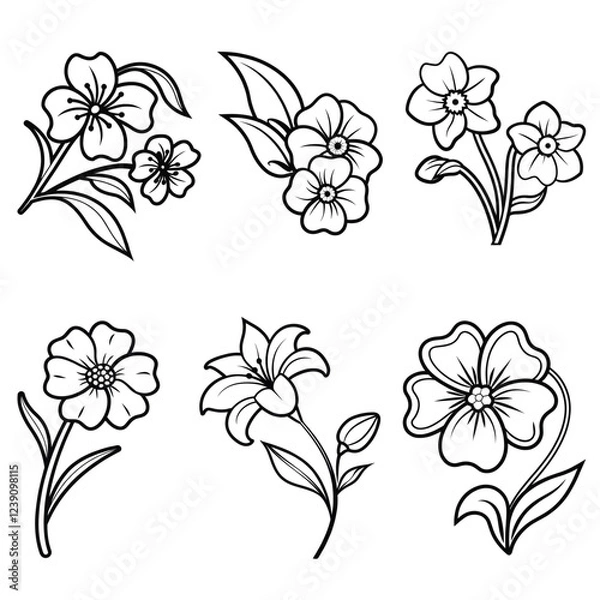 Obraz set of flowers line art vector illustration coloring page black and white 