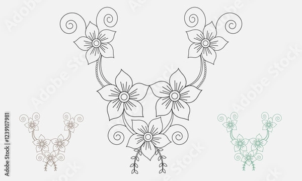 Obraz Floral ornament pattern seamless pattern for embroidery, Hand draw Coloring Page vector illustration