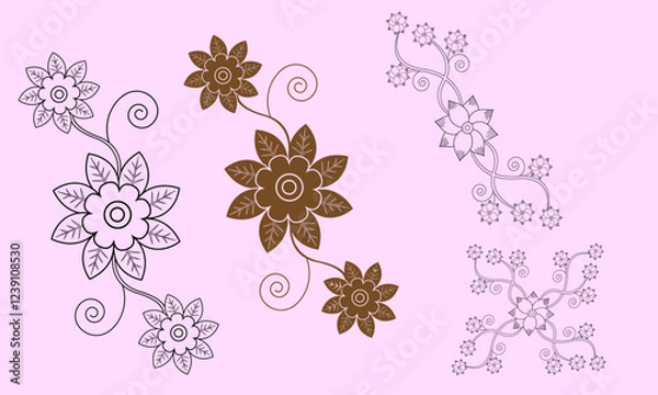 Obraz Flower ornament with Leaves Coloring Page outline pattern for embroidery Bundle, Graphic Element Vector design