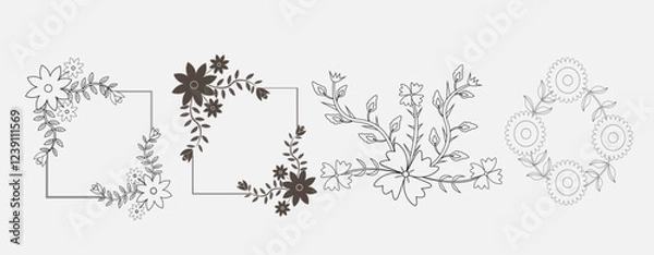 Obraz Outline floral pattern vector bundle, Floral pattern seamless embroidery white background