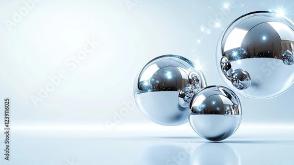 Fototapeta Three shimmering metallic spheres adorned with sparkles capture light beautifully, emphasizing modern design and abstract artistry in a captivating display.