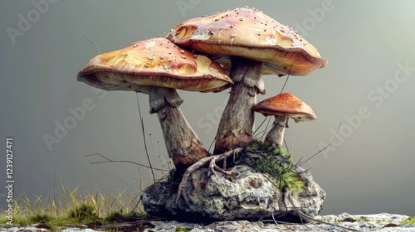Fototapeta Mushroom on a tranquil background, magnificent mushroom details. Background calm, mushroom strong.
