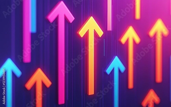 Obraz A vibrant pattern of colorful arrows pointing upwards, symbolizing growth and progress against a dark background.