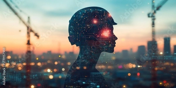 Obraz AI in Construction:  A Silhouette of Technological Advancement in Urban Development
