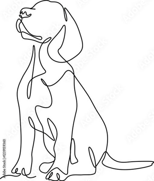 Fototapeta One continuous single-line drawing of the dog profile. Pet portrait silhouette in simple minimal linear style. Elegance Doodle outline vector illustration in line art an editable stroke.