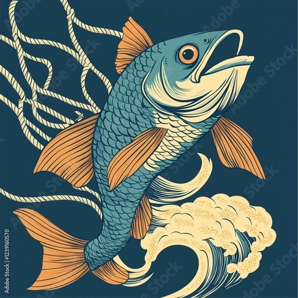 Obraz Vibrant Vector Illustration of a Fish and Fishing Net