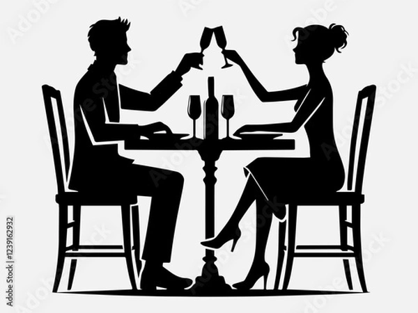 Fototapeta Couple with dining table Silhouette Vector Illustration