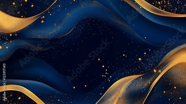 Obraz Golden anniversary card template for luxury events and weddings. Blue and gold design for a grand celebration. Creative and elegant design for thank you notes, event conferences, and more.