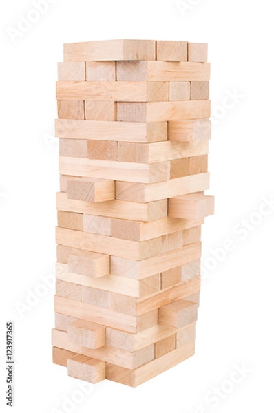 Obraz Wooden game Jenga. On white, isolated background.