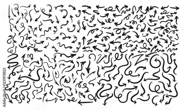 Fototapeta Hand drawn curved arrows seamless pattern Sketch doodle style Texture of pointers Vector illustrate