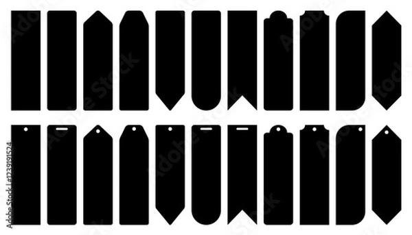 Fototapeta Simple Blank Bookmark Template Silhouettes with and without Ribbon Hole Cut Outs, in 2.5 x 8.5 Dimension Ratios