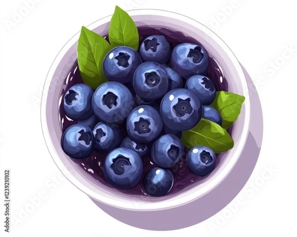Fototapeta Top View of Luscious Blueberry Jam in a Bowl, Isolated on White Background with Fresh Berries