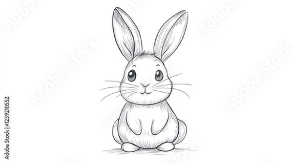 Fototapeta Cute bunny rabbit drawing, white background, children's book illustration