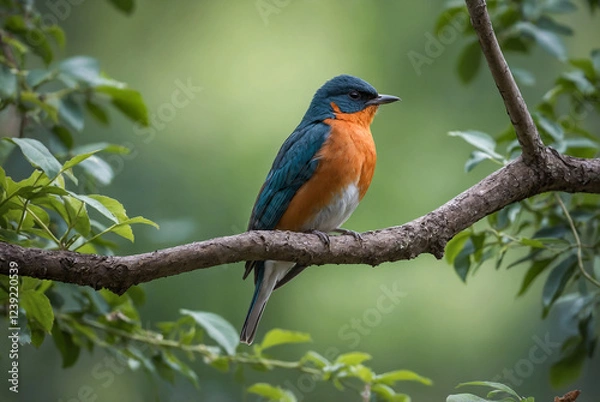 Fototapeta single bird perched on a branch, peaceful and still