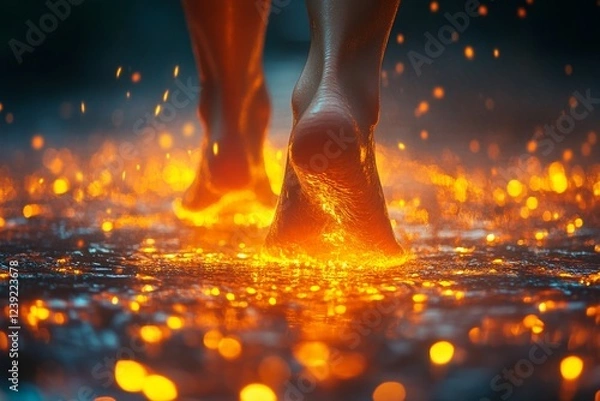 Fototapeta Walking on Embers: A Surreal Journey Through a Fiery Landscape