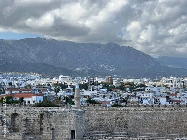 Fototapeta Cyprus View from Crete Castle, Besparmak Mountains
