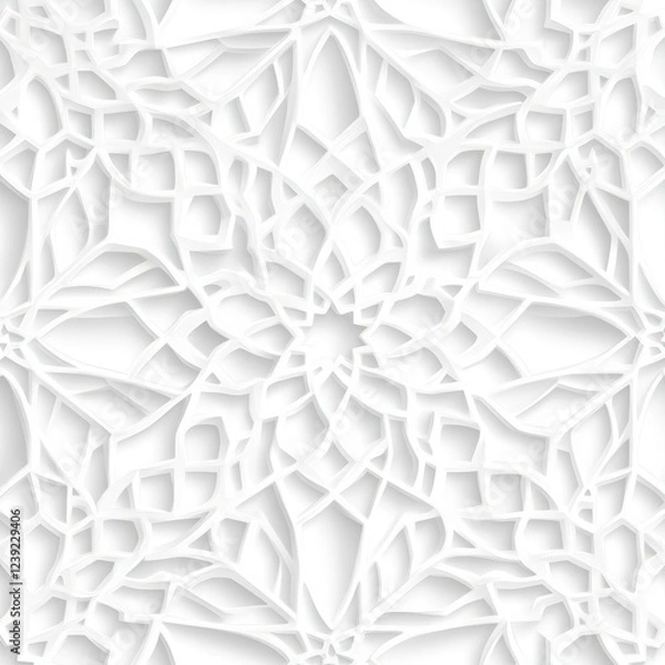 Fototapeta White paper texture with Islamic geometric ornament, seamless pattern