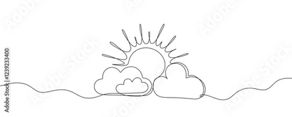 Fototapeta sun and clouds, sun behind cloud simple drawings in one line style. vector illustration