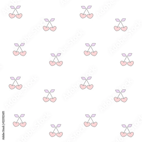 Fototapeta cute cartoon pink and purple heart cherry seamless vector pattern background illustration

