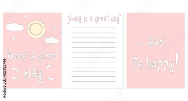 Fototapeta cute printable vector design template for notebook with positive and inspirational hand drawn quotes

