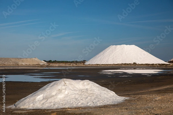 Obraz Heap of white salt in the Saltworks of Aigues-Mortes, south France, Europe