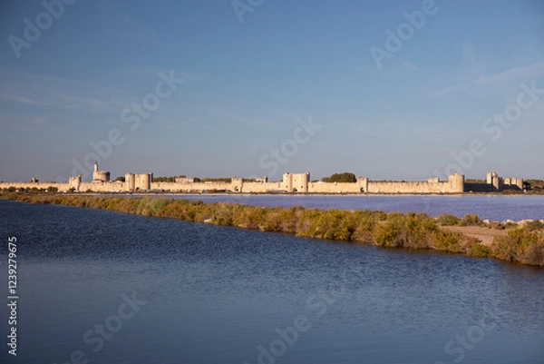Obraz Heap of white salt in the Saltworks of Aigues-Mortes, south France, Europe