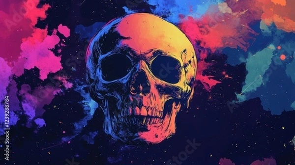 Fototapeta Colorful Skull Against A Vibrant Abstract Background